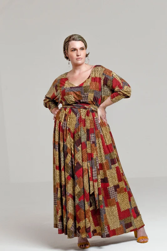 Anniversary Dresses for Special -PLUS SIZE PATCH PRINT MAXI DRESS- JIBRI