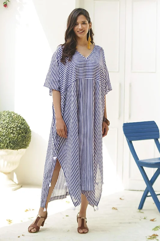 Minimalist Dresses for Simplicity -Delhi Stripe Relaxed Striped Cotton Caftan Dress