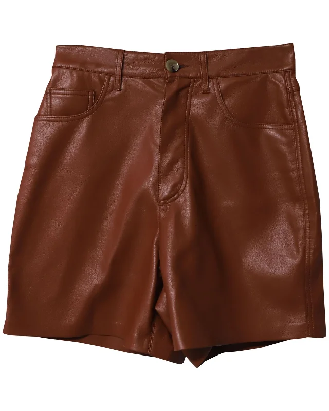 Casual chino shorts for men with a slim fit for a modern, polished look-Brown Leather High-Waisted Shorts