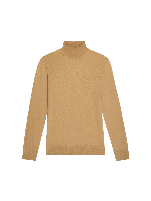 Raglan - Sleeve Sweaters for Comfort -Women’s Regenerative Merino Wool Turtleneck Sweater—camel