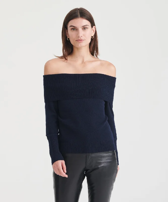 Cable Knit Sweaters for Classic Look -Signature Cashmere Off The Shoulder Sweater