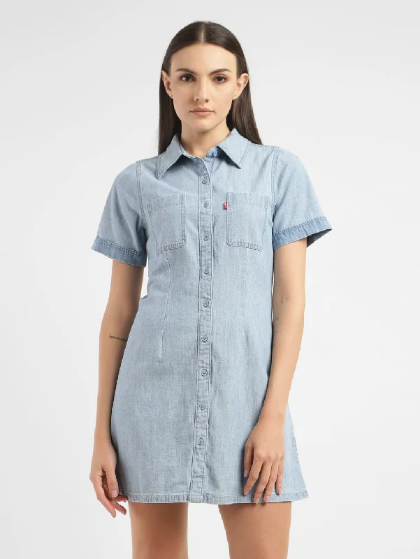 Mini Dresses for Youthful Look -Women's Solid Spread Collar Dress