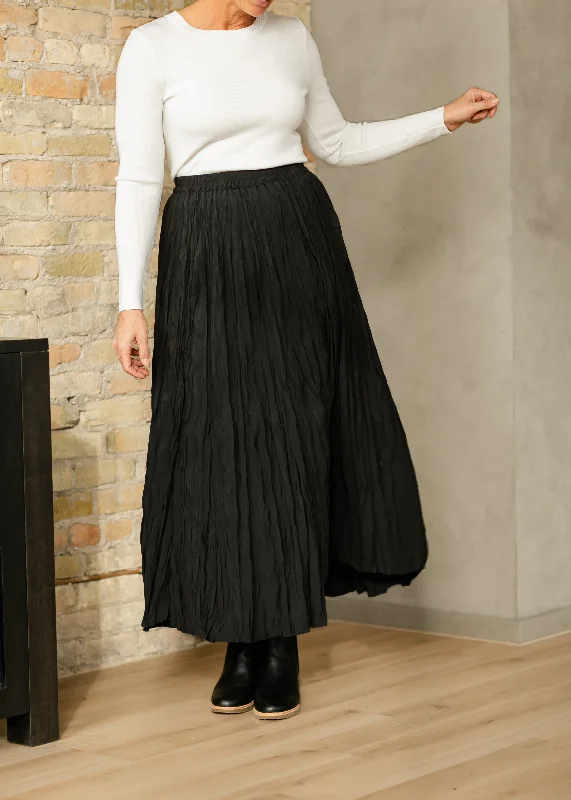 Classic black skirts for versatile outfit pairing -Natalie Crinkle Black Maxi Skirt