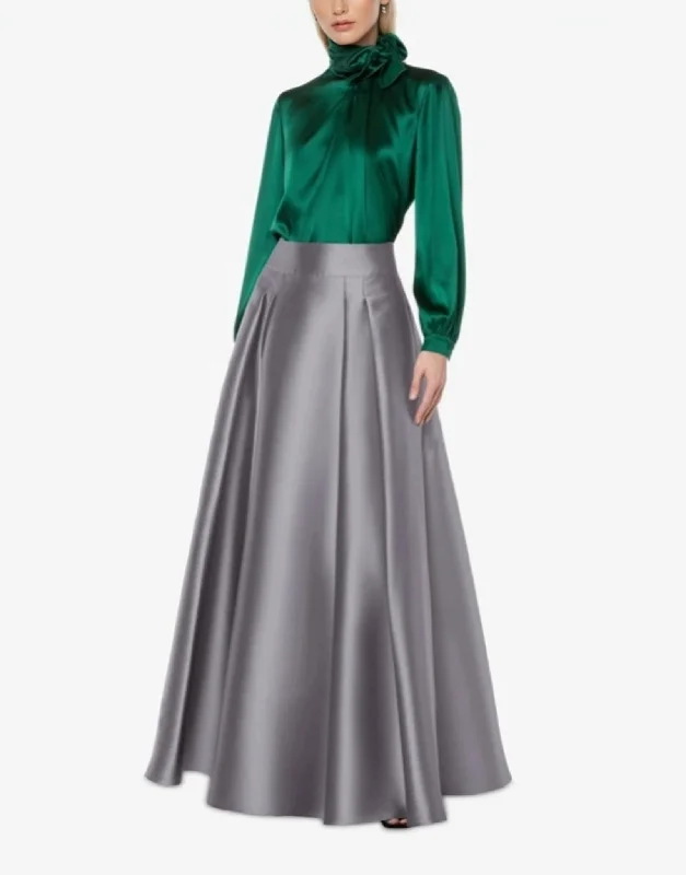 Stretchy skirts for all-day wear comfort -Mikado Grey High Waist Long Skirt