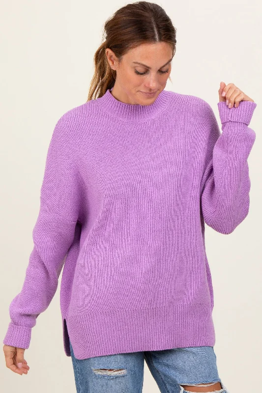 Cardigan Sweaters for Open - Front Style -Lavender Mock Neck Basic Sweater