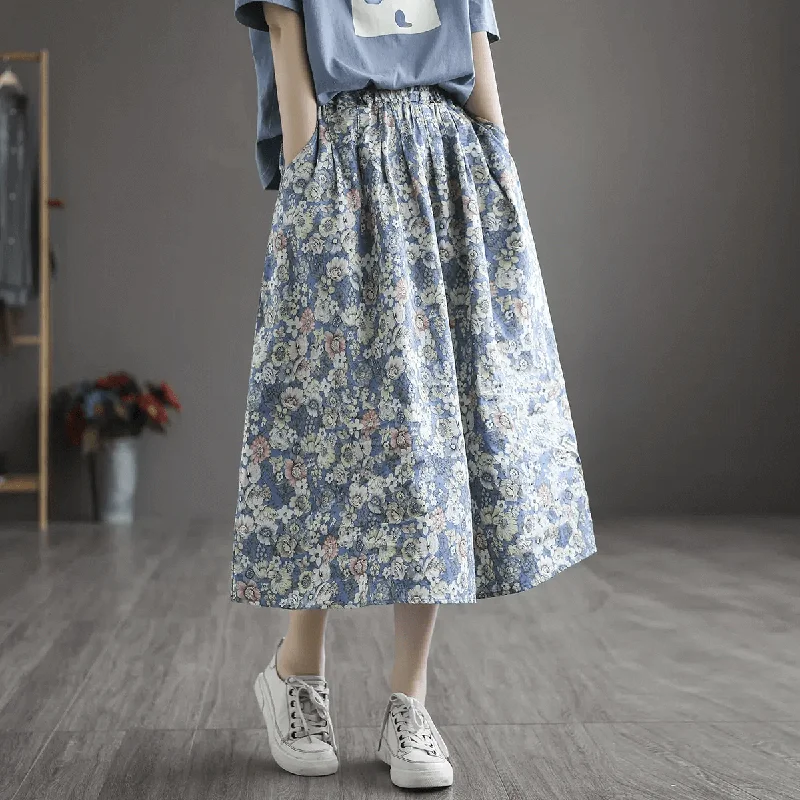 Casual linen skirts for breezy days -Babakud Women Summer New Cotton Floral A-Line Skirt