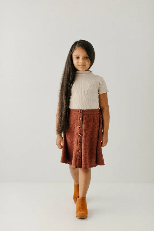 Cute denim skirts for youthful cool -'Sawyer' Girl Cotton Gauze A-Line Skirt in Cinnamon FINAL SALE