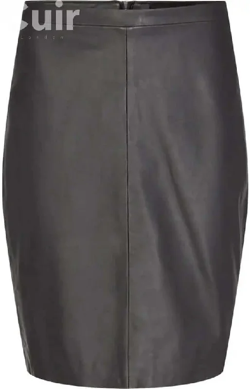 Affordable skirts with basic solid colors -Leather Black Skirt for Women, Lamb Gloving