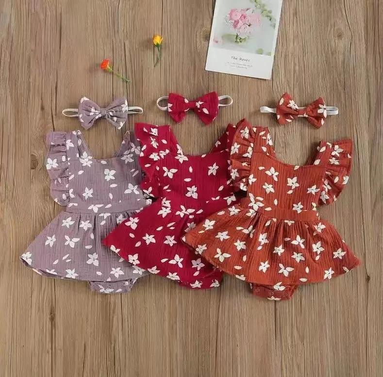 Capri Dresses for Playful -Baby Harness Print Dress Crawling Clothes