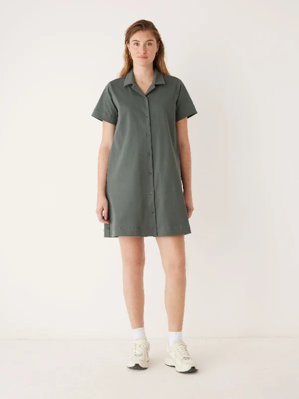 Formal Dresses for Occasions -The Flex Camp Collar Dress in Teal Grey