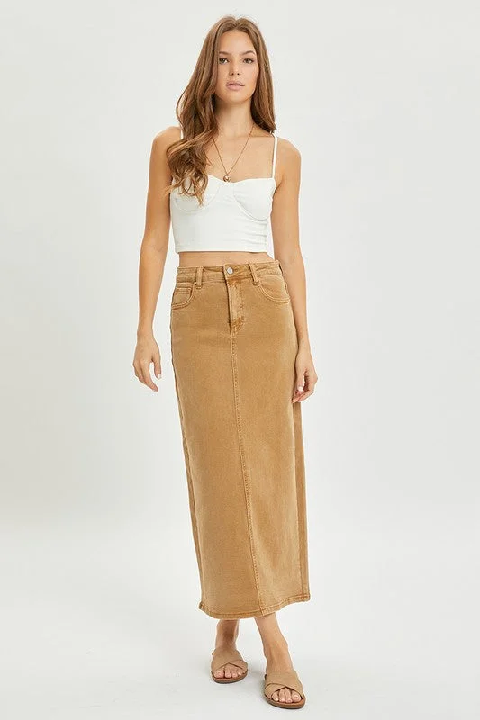 Bold leather skirts for daring fashion statements -HIGH RISE BACK SLIT MAXI SKIRT - S - 3X