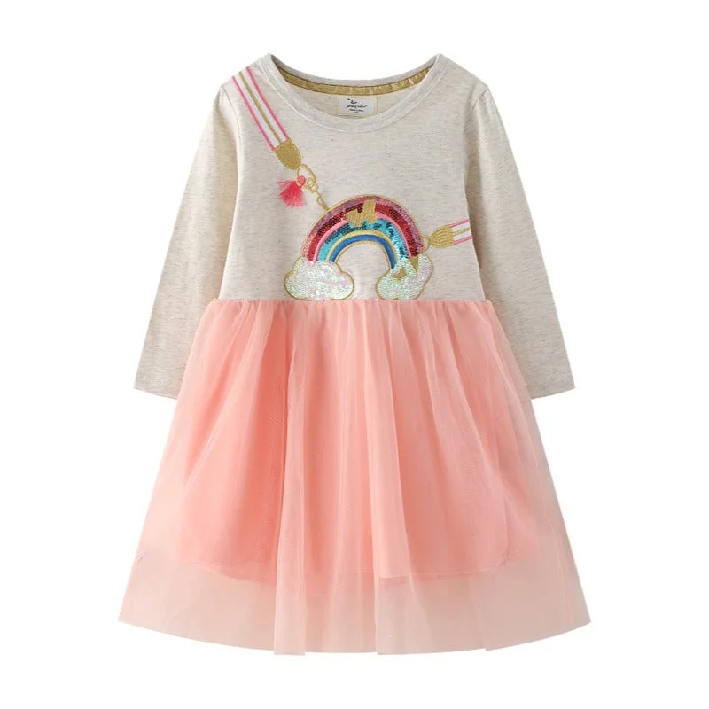 Tie-up Dresses for Decorative -Girls Fashion Princess Mesh Long Sleeve Dress