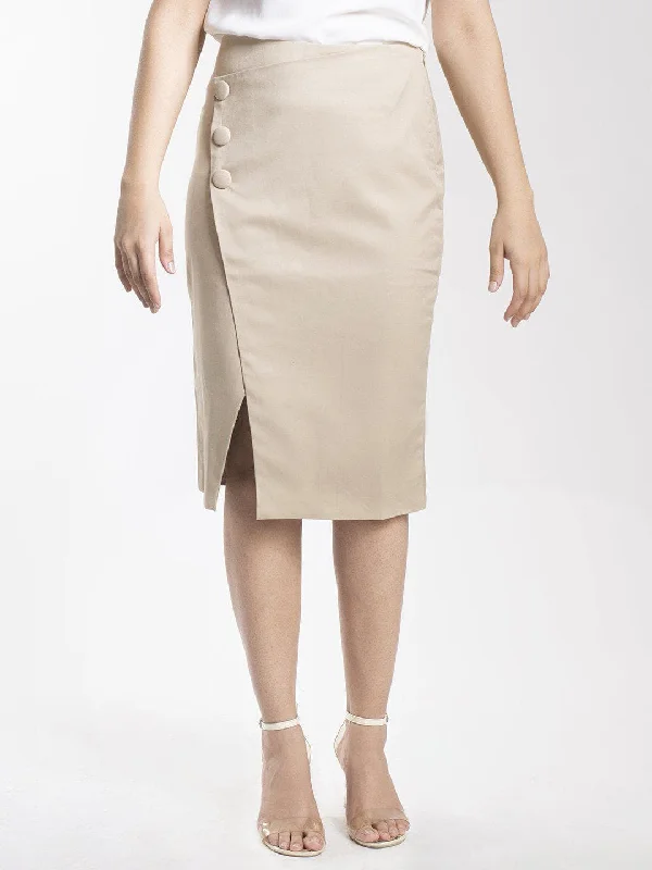 Cute mini skirts for trendy casual outings -Button Detail Skirt - Beige