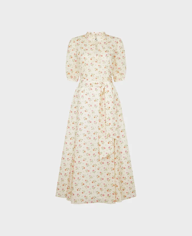 Retro Dresses for Throwback -Luna Liberty Print Cotton Tie Neck Dress