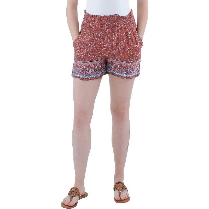 Lightweight chino shorts for men with a polished and casual appearance-Kingston Grey Womens Juniors Smocked Floral High-Waist Shorts