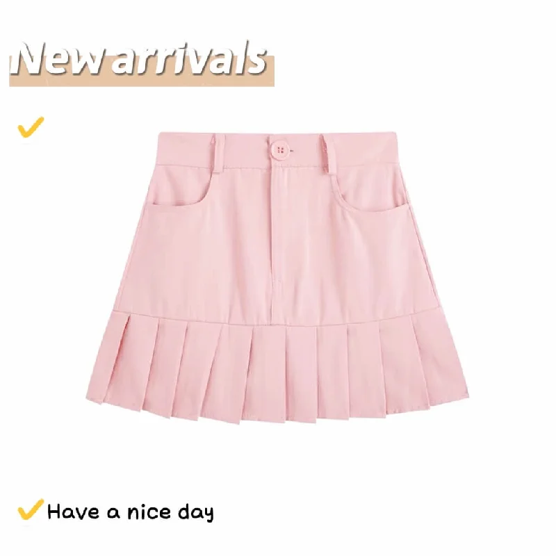 Classic black pencil skirts for office chic -2022 New fashion pink denim pleated skirt BY3094