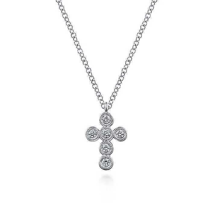 Stunning necklaces and pendants with aquamarine stones for a serene effect-Gabriel & Co. - 14k White Gold Round Diamond Cross *