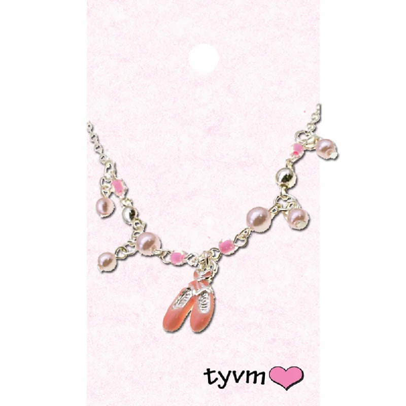 Necklaces and pendants with personalized charms for a custom piece of jewelry-17010-NCK Pink Pearls w/Ballet Shoes Necklace