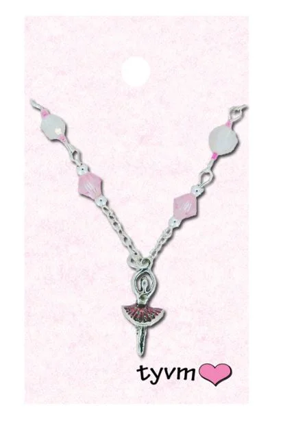 Best necklaces and pendants with butterfly pendants for a delicate, light style-17522-NCK Ballerina w/Pink Beads Necklace