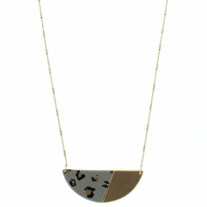 Best necklaces and pendants with seashell designs for a tropical, beachy vibe-30" Grey Leopard Semi Circle Pendant Necklace