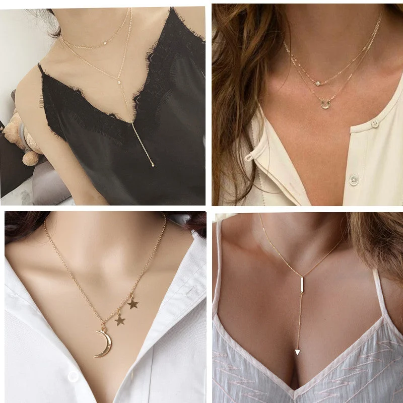 Layered necklaces and pendants for a trendy and fashionable stacked look-Crystal Triangle Water Drop U Shape Necklace