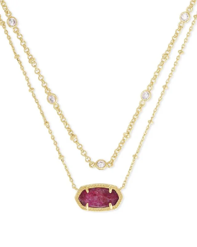 Unique necklaces and pendants with artistic shapes for a creative, one-of-a-kind design-KENDRA SCOTT ELISA GOLD MULTI STRAND NECKLACE IN RASPBERRY LABRADORITE 4217709960