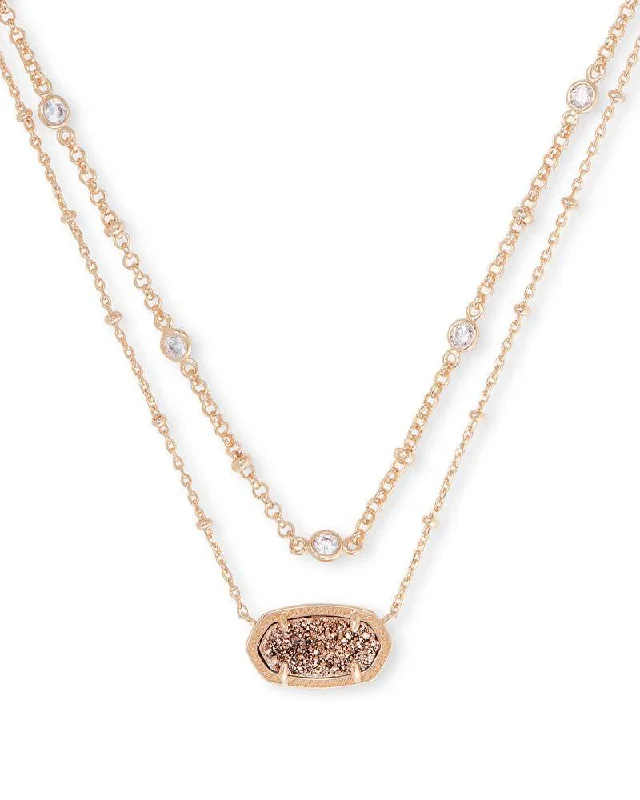 Elegant necklaces and pendants with onyx stones for a sleek, polished look-KENDRA SCOTT ELISA ROSE GOLD MULTI STRAND NECKLACE IN ROSE GOLD DRUSY 4217707120