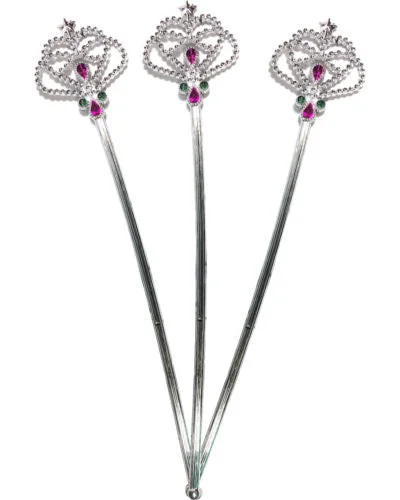 Unique necklaces and pendants with custom birthstone arrangements for personalization-Fairy Princess Queen Silver Magic Wand Scepter 12 Pack Costume Accessory