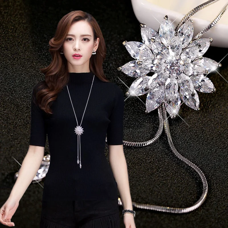 Necklaces and pendants with love knot designs for a romantic, meaningful symbol-Fashion Elegant Long Crystal Snow Pendant