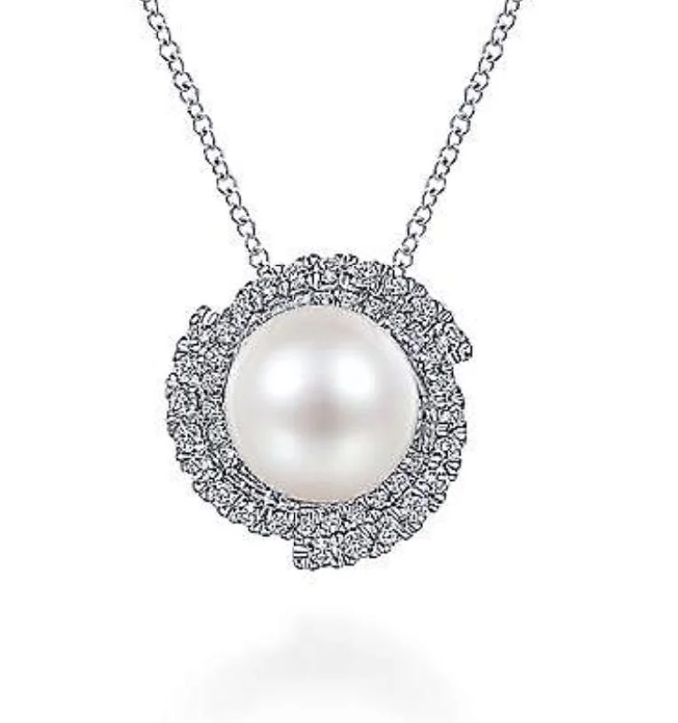 Stunning necklaces and pendants with sapphire gemstones for a luxurious blue hue-NK6043W45PL 14k White Gold D.41TW Sl2 Pearl Necklace *