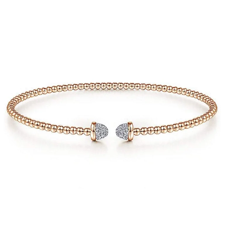 Necklaces and pendants with pearls for a classic and sophisticated touch-Gabriel & Co-14 K Rose Gold Bujukan Bead Cuff Bracelet with Diamond Pavé Caps