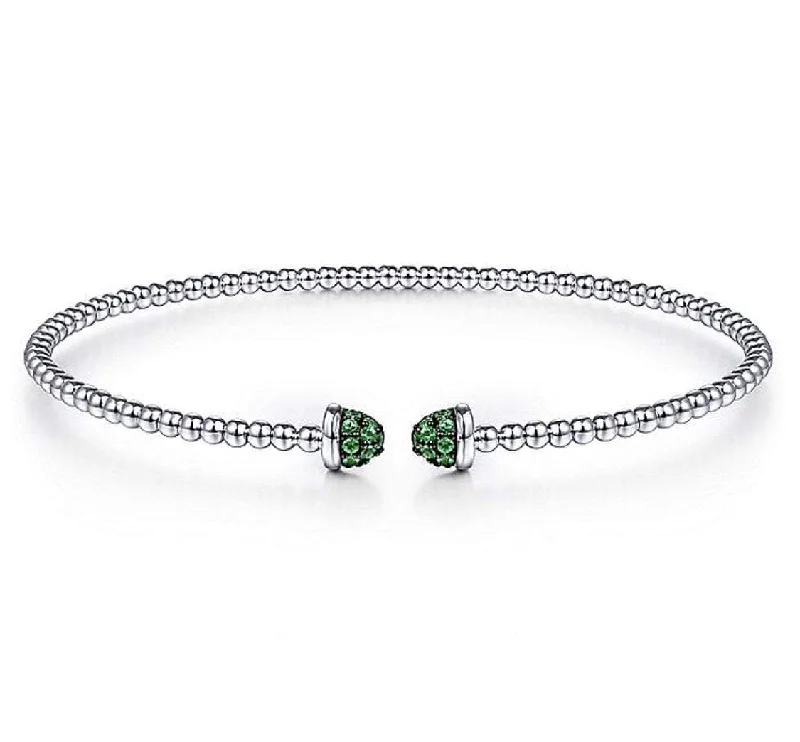 Best necklaces and pendants with crystal accents for a sparkling and elegant style-Gabriel & Co-14 K White Gold Bujukan Bead Cuff Bracelet with Emerald Pavé Caps