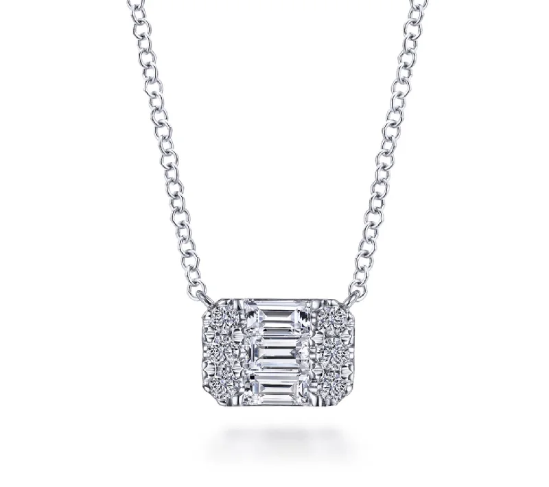 Elegant necklaces and pendants with infinity symbols for timeless designs-Gabriel & Co.- 14K White Gold Baguette and Round Rectangular Diamond Pendant Necklace  NK6588W44JJ