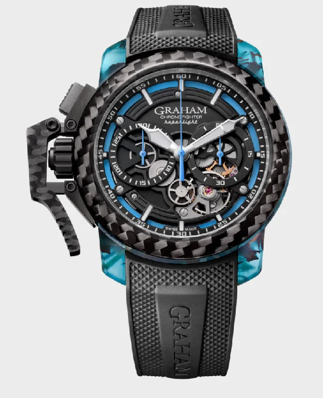 Best necklaces and pendants with sterling silver for an affordable yet stylish choice-GRAHAM-CHRONOFIGHTER SUPERLIGHT CARBON SKELETON - TRANSLUCENT BLUE 2CCCK.U01A