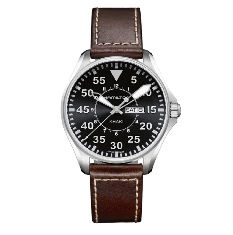 Stunning necklaces and pendants with chakra stones for healing and balance-HAMILTON-KHAKI AVIATION PILOT DAY DATE QUARTZ Quartz | 42mm | H64611535