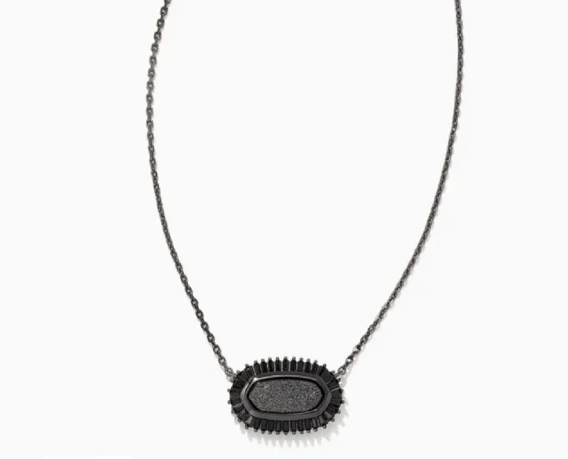 Stunning necklaces and pendants with birthstone pendants for a personal touch-Kendra Scott-Baguette Elisa Gunmetal Pendant Necklace in Black Drusy 9608802845