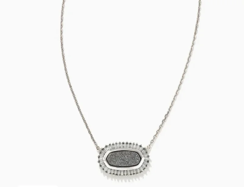 Beautiful necklaces and pendants with moonstone for an ethereal, mystical appearance-Kendra Scott-Baguette Elisa Silver Pendant Necklace in Platinum Drusy 9608802846