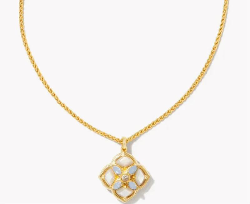 Stunning necklaces and pendants with turquoise and gold for a vibrant, earthy look-KENDRA SCOTT- Dira Stone Gold Short Pendant Necklace in Ivory Mix- 9608803665