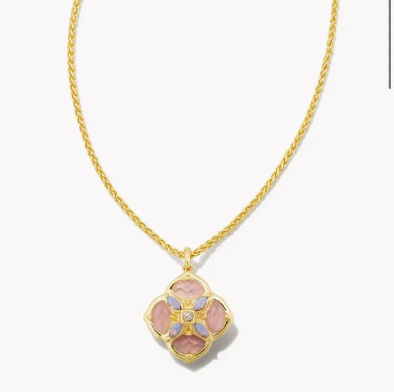 Necklaces and pendants with love knot designs for a romantic, meaningful symbol-KENDRA SCOTT- Dira Stone Gold Short Pendant Necklace in Pink Mix- 9708803665