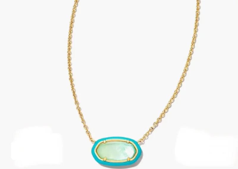 Best necklaces and pendants with intricate filigree for vintage-inspired elegance-Kendra Scott-Elisa Gold Enamel Framed Short Pendant Necklace in Sea Green  9608850589