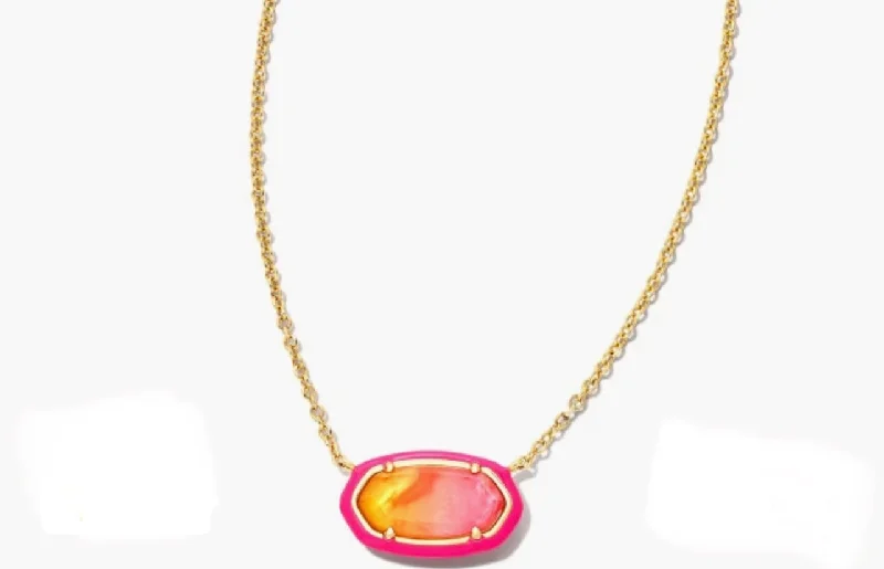 Simple necklaces and pendants with bar pendants for a sleek modern design-Kendra Scott-Elisa Gold Enamel Framed Short Pendant Necklace in Sunset  9608850824