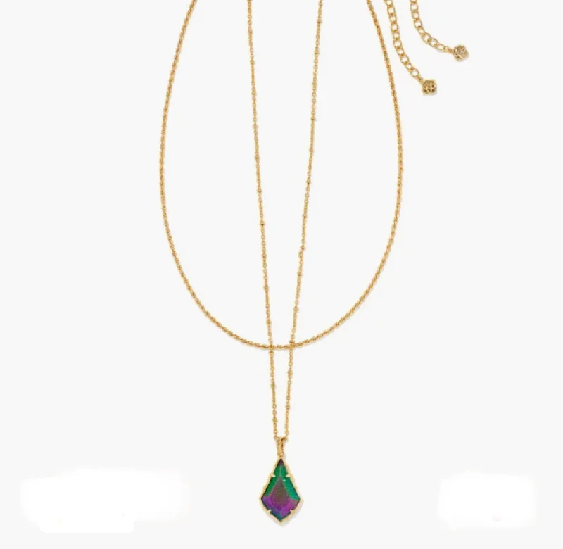 Layered necklaces and pendants for a trendy and fashionable stacked look-Kendra Scott-Faceted Alex Gold Convertible Necklace in Iridescent Blue Gstn 9608802915