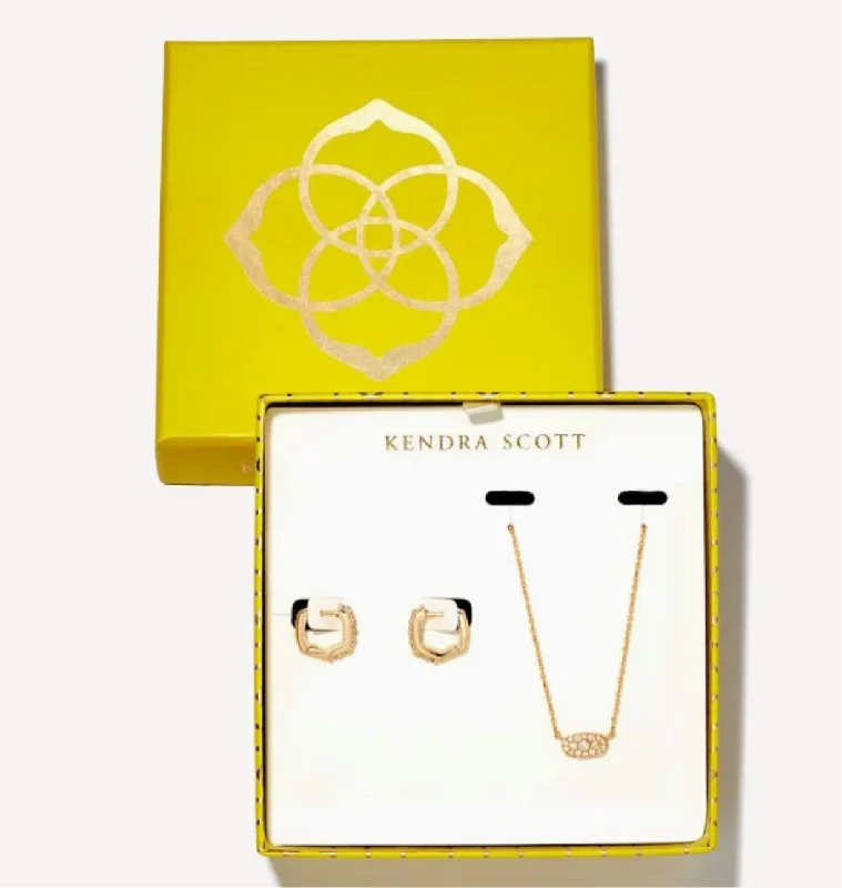 Necklaces and pendants with clear quartz for a pure and radiant look-Kendra Scott-Grayson Gold Pendant & Huggie Gift Set in White Crystal 9608802828