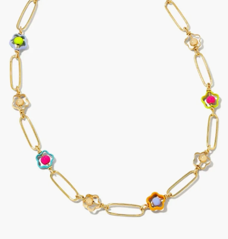 Stunning necklaces and pendants with amethyst gemstones for a calming effect-Kendra Scott-Susie Gold Link and Chain Necklace in Rainbow Multi Mix 9608850847