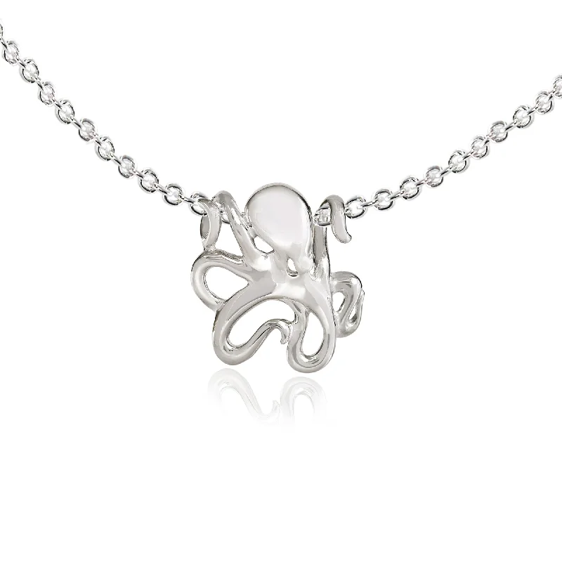 Best necklaces and pendants with matching earrings for a coordinated, elegant look-Miniature Octopus Necklaces for Women Sterling Silver- Octopus Jewelry for Women, Sea Life Jewelry, Octopus Gifts