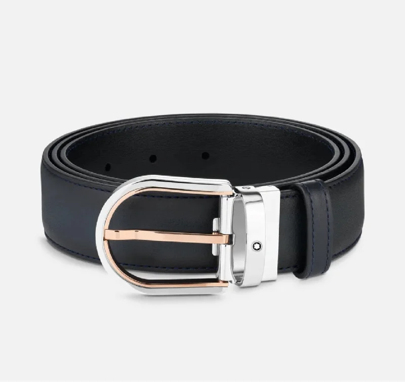 Elegant necklaces and pendants with onyx stones for a sleek, polished look-Montblanc- Horseshoe buckle blue 35 mm leather belt MB129438