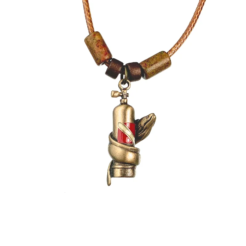 Necklaces and pendants with lock and key designs for a symbolic gesture-Moray Eel with Scuba Tank Necklaces for Men or Women- Bronze Scuba Diving Jewelry, Scuba Diving Gifts