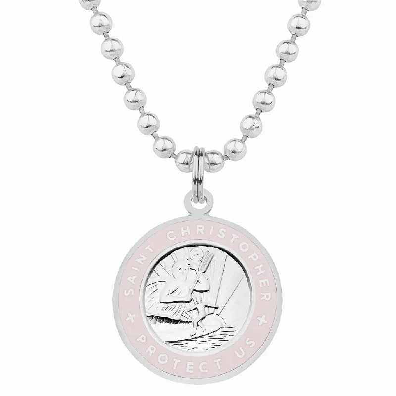 Personalized necklaces and pendants with initials for a customized and meaningful gift-Saint Christopher Medium Medal - Silver/Petal