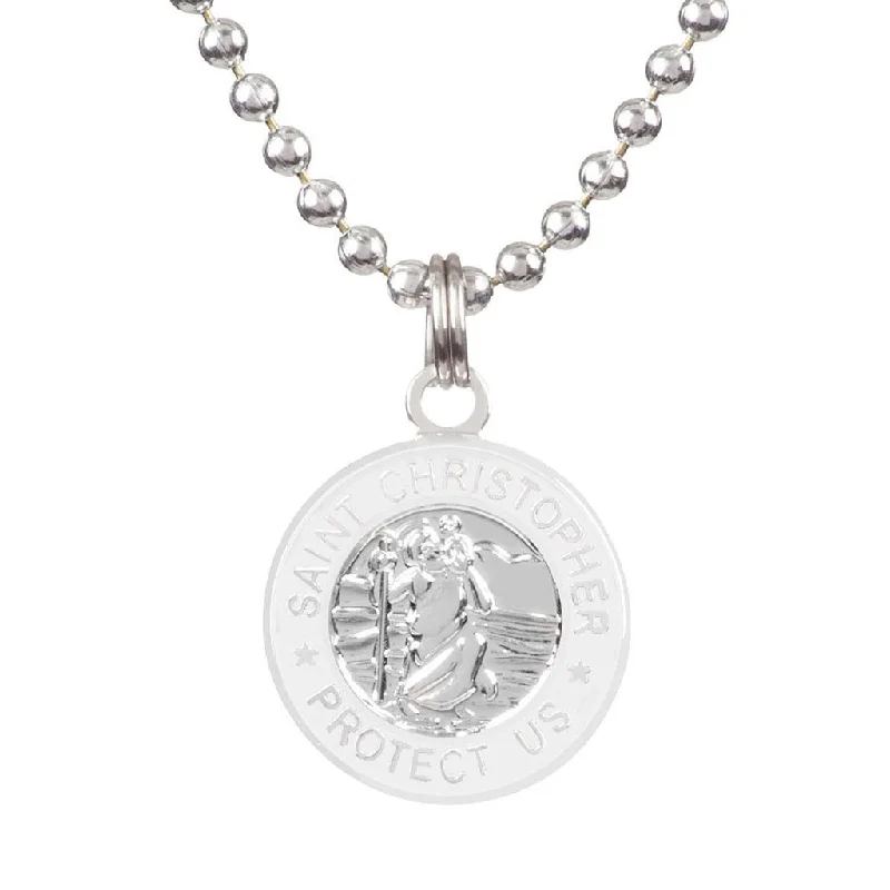 Trendy necklaces and pendants with geometric shapes for a modern aesthetic-Saint Christopher Medium Medal - Silver/White