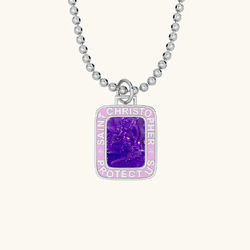 Simple necklaces and pendants with bar pendants for a sleek modern design-Saint Christopher Rectangular Medal - Lilac/Lavender